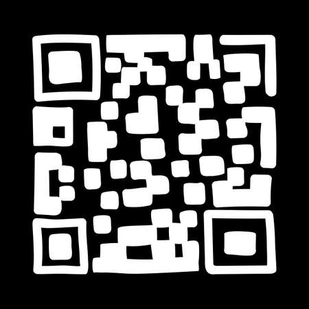 QR - Code isolated on black background. Universal Product Scan Code in doodle style. Vector icon design element hand drawn.のイラスト素材