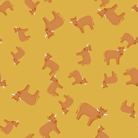 Seamless pattern of bull. Domestic animals on colorful background. Vector illustration for textile prints, fabric, banners, backdrops and wallpapers.のイラスト素材