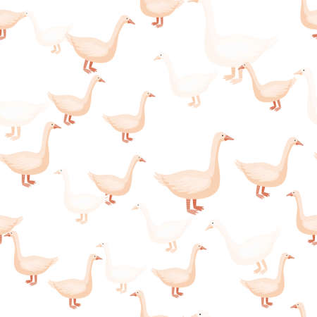 Seamless pattern of goose. Domestic animals on colorful background. Vector illustration for textile prints, fabric, banners, backdrops and wallpapers.のイラスト素材