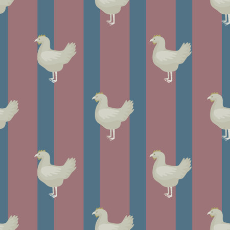 Seamless pattern of hen. Domestic animals on colorful background. Vector illustration for textile prints, fabric, banners, backdrops and wallpapers.のイラスト素材