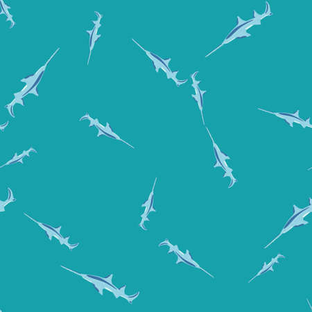 Saw shark seamless pattern in scandinavian style. Marine animals background. Vector illustration for children funny textile prints, fabric, banners, backdrops and wallpapers.のイラスト素材