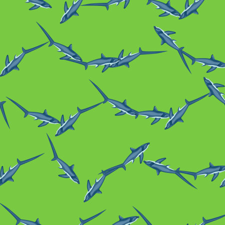 Thresher shark seamless pattern in scandinavian style. Marine animals background. Vector illustration for children funny textile prints, fabric, banners, backdrops and wallpapers.のイラスト素材