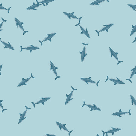 White shark seamless pattern in scandinavian style. Marine animals background. Vector illustration for children funny textile prints, fabric, banners, backdrops and wallpapers.のイラスト素材