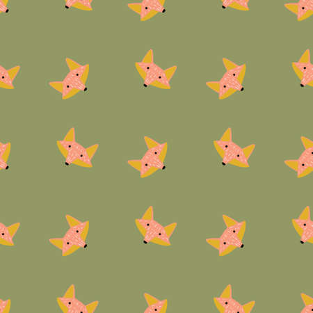 Fox pattern seamless in freehand style. Head animals on colorful background. Vector illustration for textile prints, fabric, banners, backdrops and wallpapers.のイラスト素材