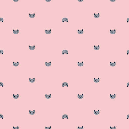 Kitty pattern seamless in freehand style. Head animals on colorful background. Vector illustration for textile prints, fabric, banners, backdrops and wallpapers.のイラスト素材