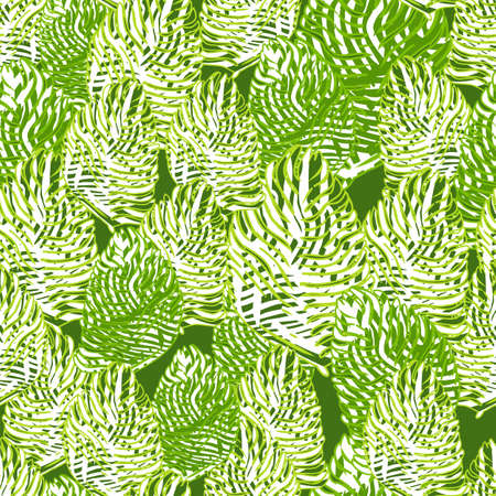 Palm leaf seamless pattern with hand drawn in line tropical print. Modern nature background. Vector illustration for seasonal textile prints, fabric, banners, backdrops and wallpapers.のイラスト素材