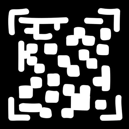 QR - Code isolated on black background. Universal Product Scan Code in doodle style. Vector icon design element hand drawn.のイラスト素材