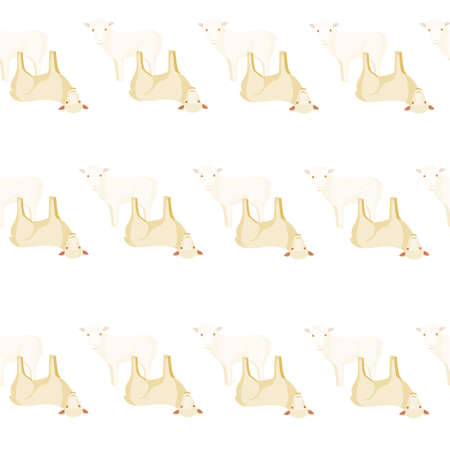 Seamless pattern of sheep. Domestic animals on colorful background. Vector illustration for textile prints, fabric, banners, backdrops and wallpapers.のイラスト素材
