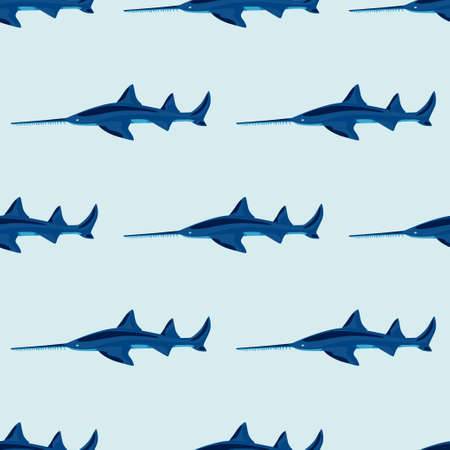 Saw shark seamless pattern in scandinavian style. Marine animals background. Vector illustration for children funny textile prints, fabric, banners, backdrops and wallpapers.のイラスト素材