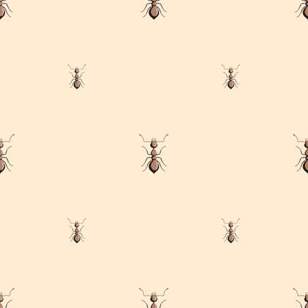 Seamless pattern colony ants on light beige background. Vector insects template in flat style for any purpose. Modern animals texture for fabric, wrapping paper, wallpaper, tissue, illustration.のイラスト素材