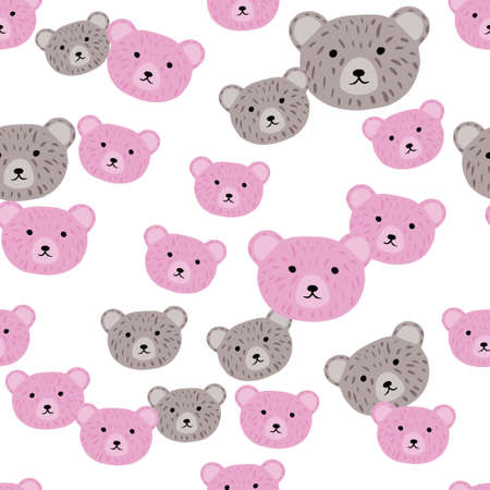 Bear pattern seamless in freehand style. Head animals on colorful background. Vector illustration for textile prints, fabric, banners, backdrops and wallpapers.のイラスト素材