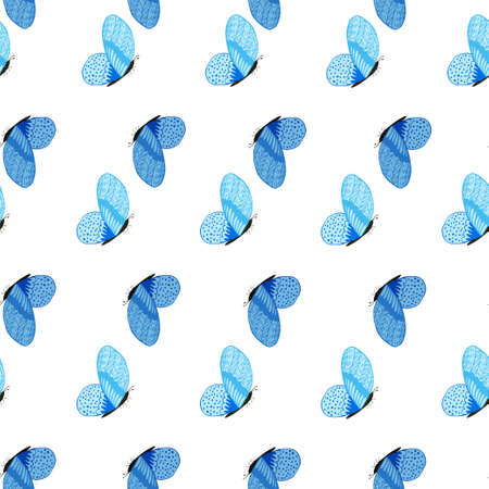 Butterfly pattern seamless in freehand style. Cute insect which fly in a meadow on colorful background. Vector illustration for textile prints, fabric, banners, backdrops and wallpapers.のイラスト素材