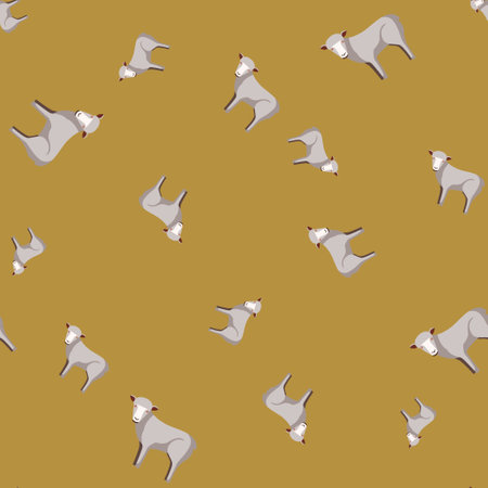 Seamless pattern of sheep. Domestic animals on colorful background. Vector illustration for textile prints, fabric, banners, backdrops and wallpapers.のイラスト素材