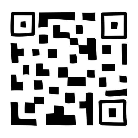 QR - Code isolated on white background. Universal Product Scan Code in doodle style. Vector icon design element hand drawn.のイラスト素材