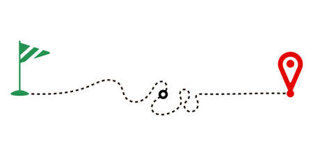 Paths dashed routes isolated on white background. Transport tracking, travel, map pins, location pins. Business graph, psychotherapy, on the way to the goal. Vector illustration.のイラスト素材