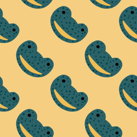 Frog pattern seamless in freehand style. Head predator on colorful background. Vector illustration for textile prints, fabric, banners, backdrops and wallpapers.のイラスト素材