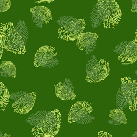 Abstract palm leaf seamless pattern with hand drawn foliage print. Simple Jungle background. Vector illustration for seasonal textile prints, fabric, banners, backdrops and wallpapers.のイラスト素材