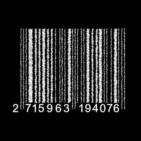 Bar Code isolated on black background. Universal Product Scan Code in doodle style. Vector icon design element hand drawn.のイラスト素材