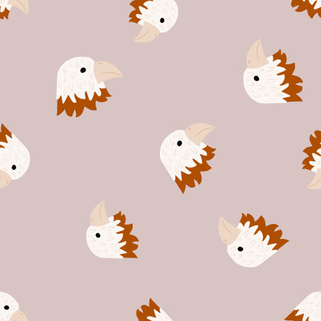 Eagle pattern seamless in freehand style. Head predator on colorful background. Vector illustration for textile prints, fabric, banners, backdrops and wallpapers.のイラスト素材