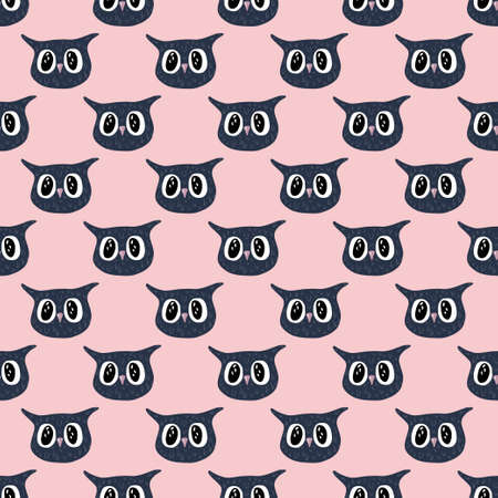 Owl pattern seamless in freehand style. Head animals on colorful background. Vector illustration for textile prints, fabric, banners, backdrops and wallpapers.のイラスト素材