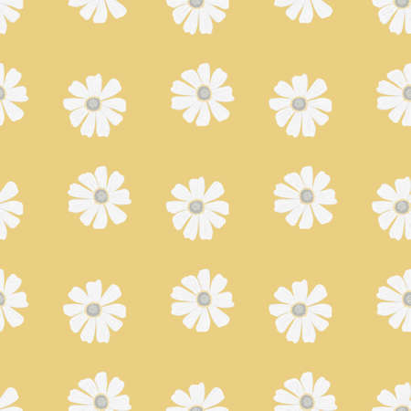 Chamomile pattern seamless in freehand style. Spring flowers on colorful background. Vector illustration for textile prints, fabric, banners, backdrops and wallpapers.のイラスト素材