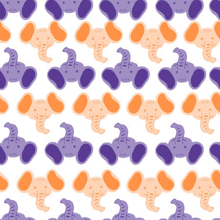 Elephant pattern seamless in freehand style. Head animals on colorful background. Vector illustration for textile prints, fabric, banners, backdrops and wallpapers.のイラスト素材