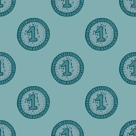 Coins seamless pattern. Hand drawn background from money. Repeated texture in doodle style for fabric, wrapping paper, wallpaper, tissue. Vector illustration.のイラスト素材