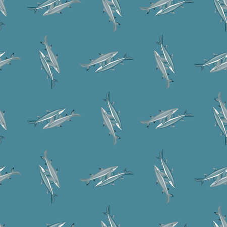 Lemon shark seamless pattern in scandinavian style. Marine animals background. Vector illustration for children funny textile prints, fabric, banners, backdrops and wallpapers.のイラスト素材