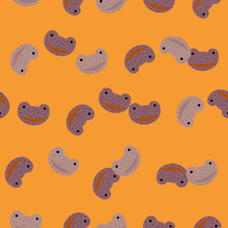 Frog pattern seamless in freehand style. Head predator on colorful background. Vector illustration for textile prints, fabric, banners, backdrops and wallpapers.のイラスト素材