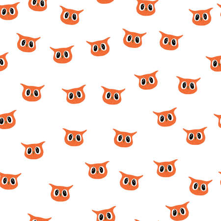 Owl pattern seamless in freehand style. Head animals on colorful background. Vector illustration for textile prints, fabric, banners, backdrops and wallpapers.のイラスト素材