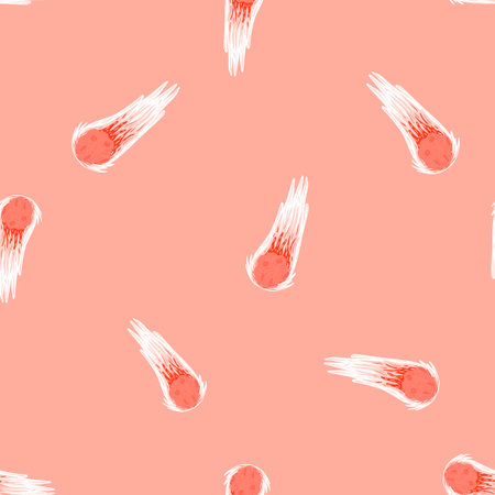 Meteor shower seamless pattern. Hand drawn comets fly background. Repeated texture in doodle style...