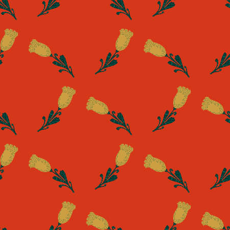 Tulips seamless pattern. Cute hand drawn flowers background. Repeated texture in doodle style for fabric wrapping paper, wallpaper, tissue. Vector illustration.のイラスト素材