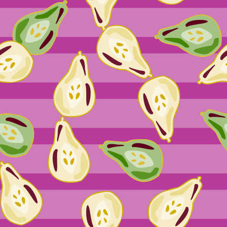 Pears of seamless pattern. Hand drawn background fruit. Repeated texture in doodle style for fabric, wrapping paper, wallpaper, tissue. Vector illustration.のイラスト素材