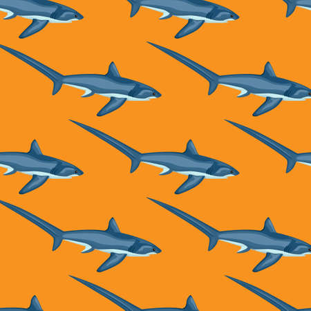 Thresher shark seamless pattern in scandinavian style. Marine animals background. Vector illustration for children funny textile prints, fabric, banners, backdrops and wallpapers.のイラスト素材