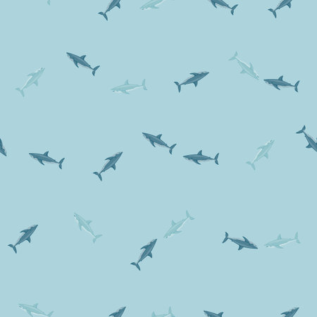 White shark seamless pattern in scandinavian style. Marine animals background. Vector illustration for children funny textile prints, fabric, banners, backdrops and wallpapers.のイラスト素材