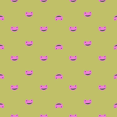 Frog pattern seamless in freehand style. Head predator on colorful background. Vector illustration for textile prints, fabric, banners, backdrops and wallpapers.のイラスト素材