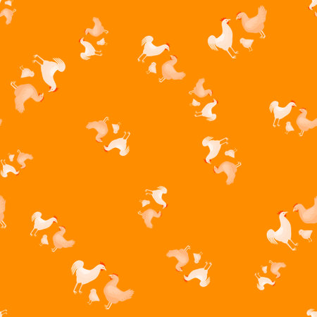 Seamless pattern of chicken family. Domestic animals on colorful background. Vector illustration for textile prints, fabric, banners, backdrops and wallpapers.のイラスト素材
