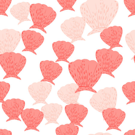 Seashells seamless pattern. Cute conch in doodle style. Beautiful marine texture for fabric, wrapping paper, wallpaper, tissue, illustration.のイラスト素材