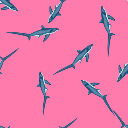 Thresher shark seamless pattern in scandinavian style. Marine animals background. Vector illustration for children funny textile prints, fabric, banners, backdrops and wallpapers.のイラスト素材