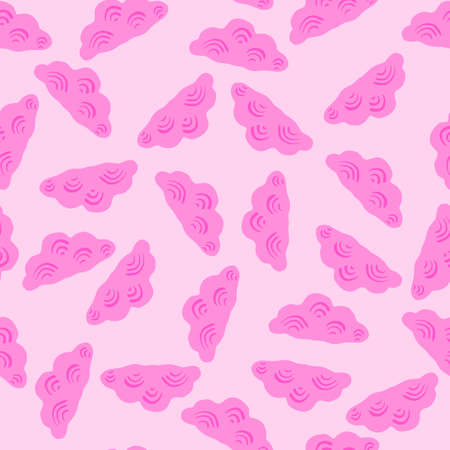 Cute clouds seamless pattern. Stylized children ornament. Repeated texture in doodle style for fabric, wrapping paper, wallpaper, tissue. Vector illustration.のイラスト素材