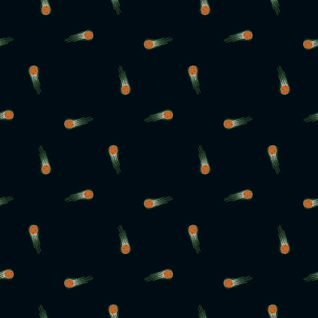 Meteor shower seamless pattern. Hand drawn comets fly background. Repeated texture in doodle style...