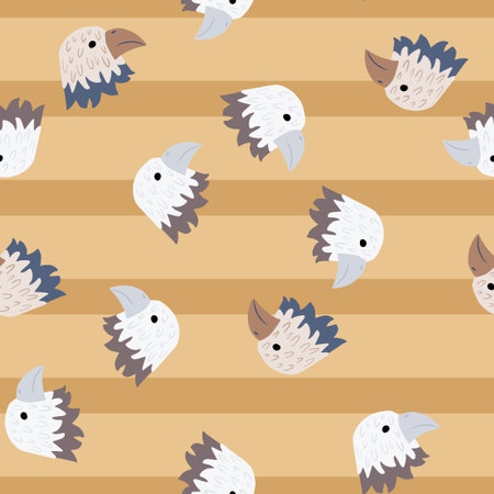 Eagle pattern seamless in freehand style. Head predator on colorful background. Vector illustration for textile prints, fabric, banners, backdrops and wallpapers.のイラスト素材