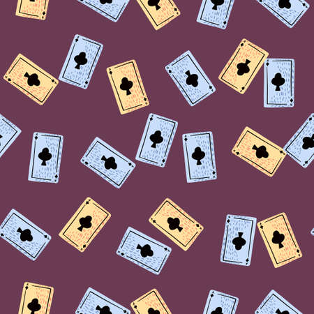 Game cards seamless pattern. Design gambling. Repeated texture in doodle style for fabric, wrapping paper, wallpaper, tissue. Vector illustration.のイラスト素材