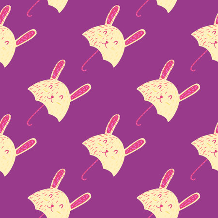 Umbrella bunny seamless pattern. Funny characters background. Repeated texture in doodle style for fabric, wrapping paper, wallpaper, tissue. vector illustration.のイラスト素材