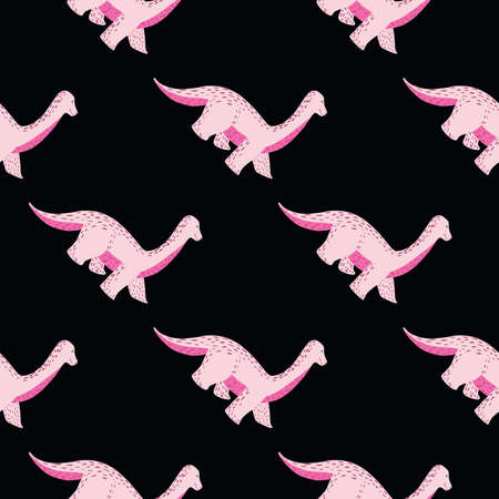 Cute brachiosaurus seamless pattern. Funny children dinosaur sketch. Repeated texture in doodle style for fabric, wrapping paper, wallpaper, tissue. Vector illustration.のイラスト素材