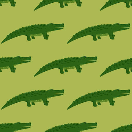 Cute crocodiles seamless pattern.Funny animals background. Repeated texture in doodle style for fabric, wrapping paper, wallpaper, tissue. vector illustration.のイラスト素材