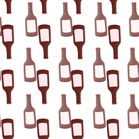 Bottle alcohol seamless pattern. Hand drawn background for menu. Repeated texture in doodle style for fabric, wrapping paper, wallpaper, tissue. Vector illustration.のイラスト素材