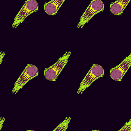 Meteor shower seamless pattern. Hand drawn comets fly background. Repeated texture in doodle style for fabric, wrapping paper, wallpaper, tissue. Vector illustration.のイラスト素材