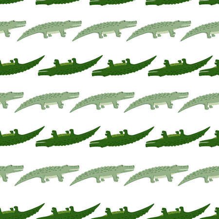 Cute crocodiles seamless pattern.Funny animals background. Repeated texture in doodle style for fabric, wrapping paper, wallpaper, tissue. vector illustration.のイラスト素材