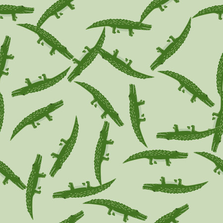 Cute crocodiles seamless pattern.Funny animals background. Repeated texture in doodle style for fabric, wrapping paper, wallpaper, tissue. vector illustration.のイラスト素材